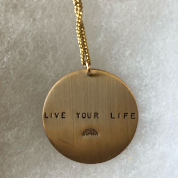 James Michelle | Large Gold Coin Custom Made Necklace Live Your Life and Rainbow - Picture 3 of 8